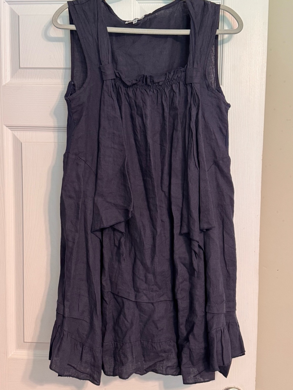 Lin Blanc Linen Navy Blue Italian Langenlook Breezy Coastal Tunic Dress Size 48